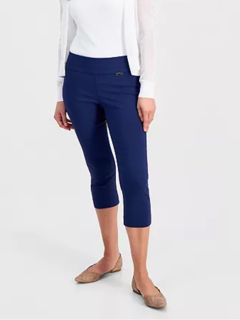 Woman’s Navy Blue Y2k Stretchy Capris, High Waist Capri Pants, Size S